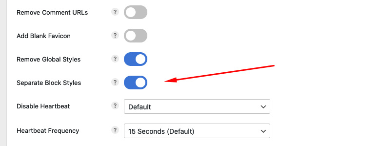 Separate Block Styles by Perfmatters plugin