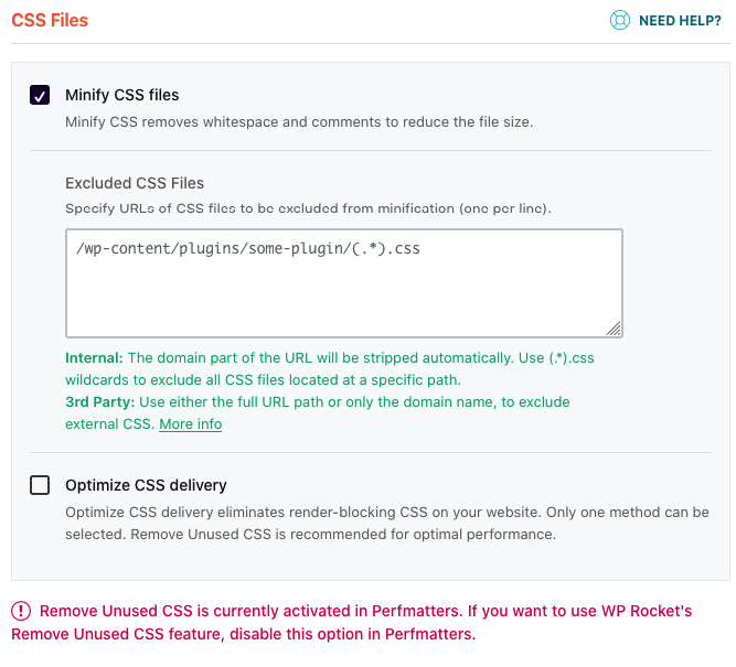 WP Rocket CSS optimization settings