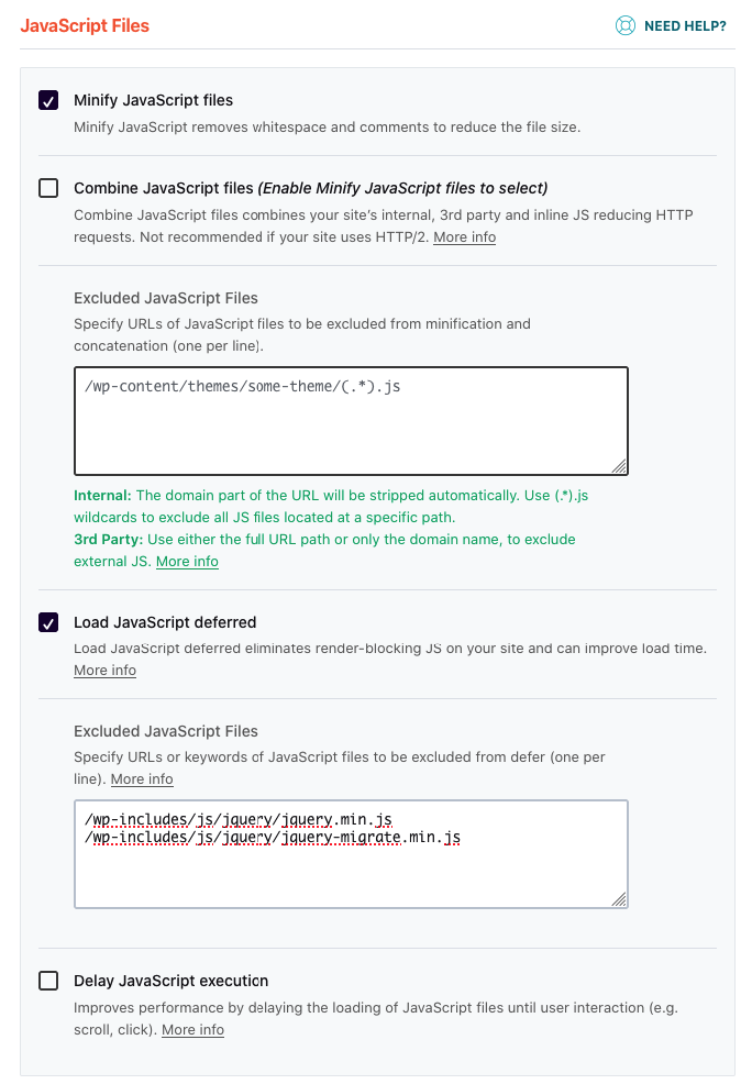 WP Rocket javascript optimization settings