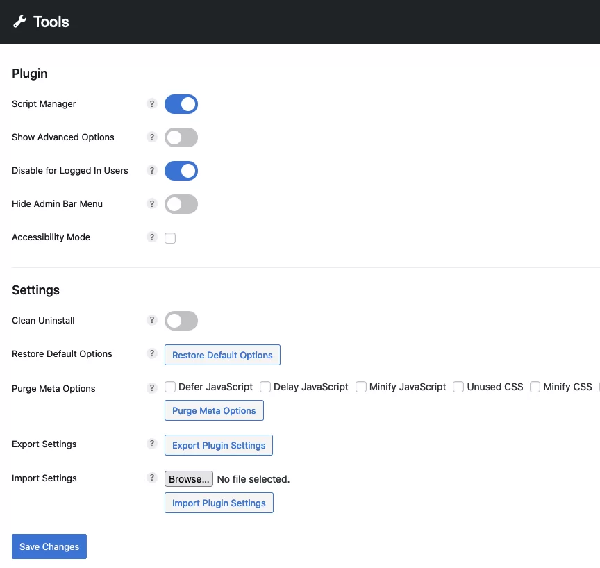 Perfmatters Tools - Additional Settings