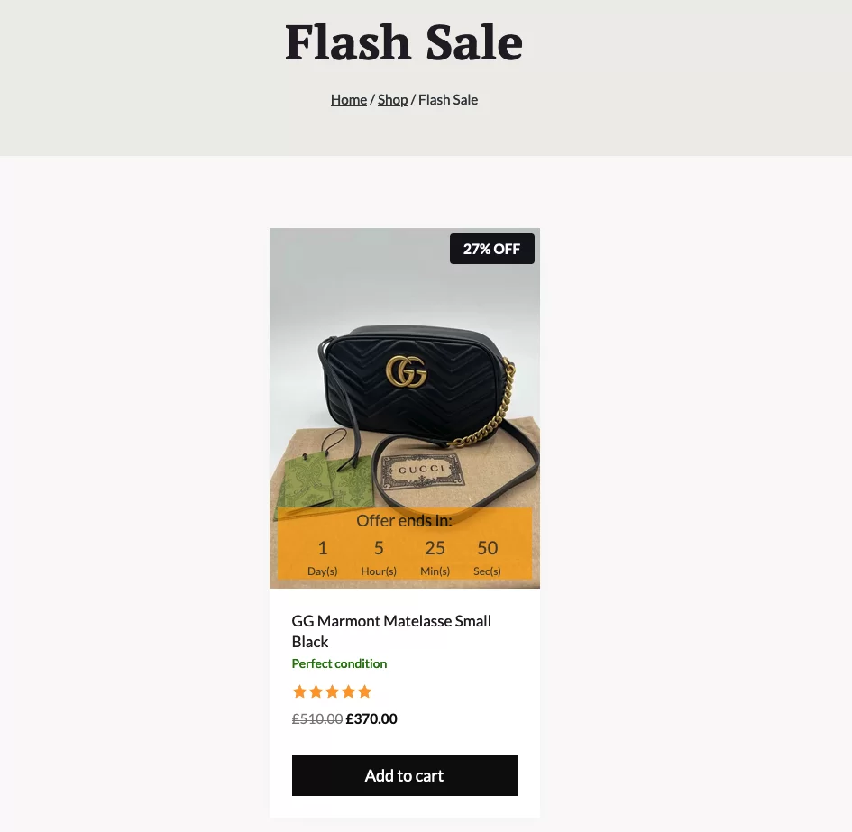 Countdown flash sale timer view on the product page