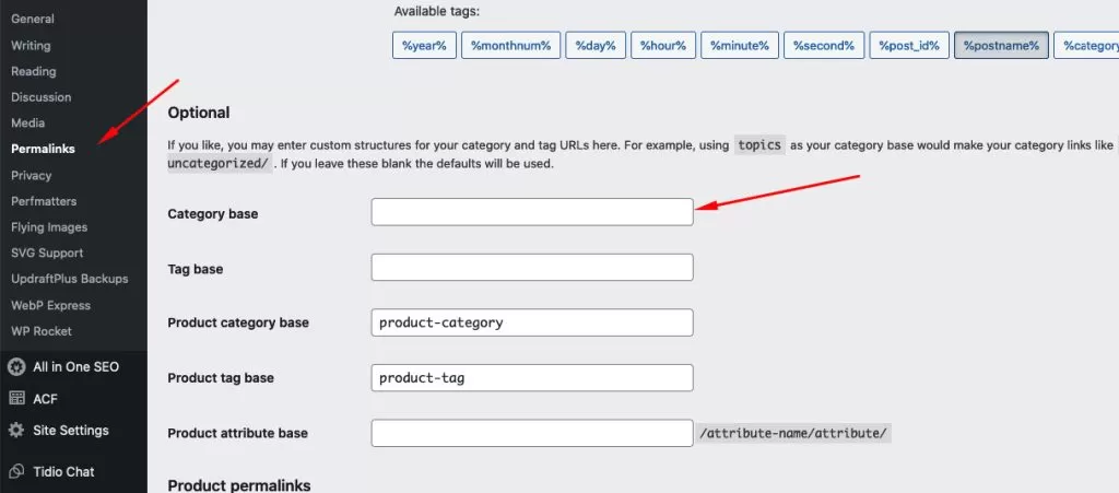 Wordpress category permalinks settings